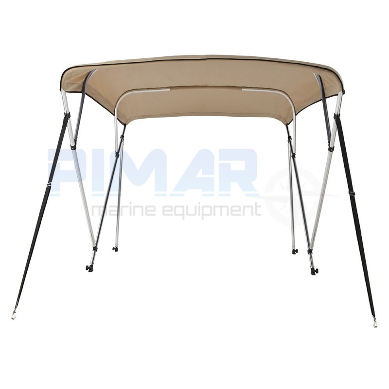 Tendalino Bimini Per Barca - 4 Archi In Alluminio, Tela 1200D Impermeabile, 240x150-170x140 Cm, Beige